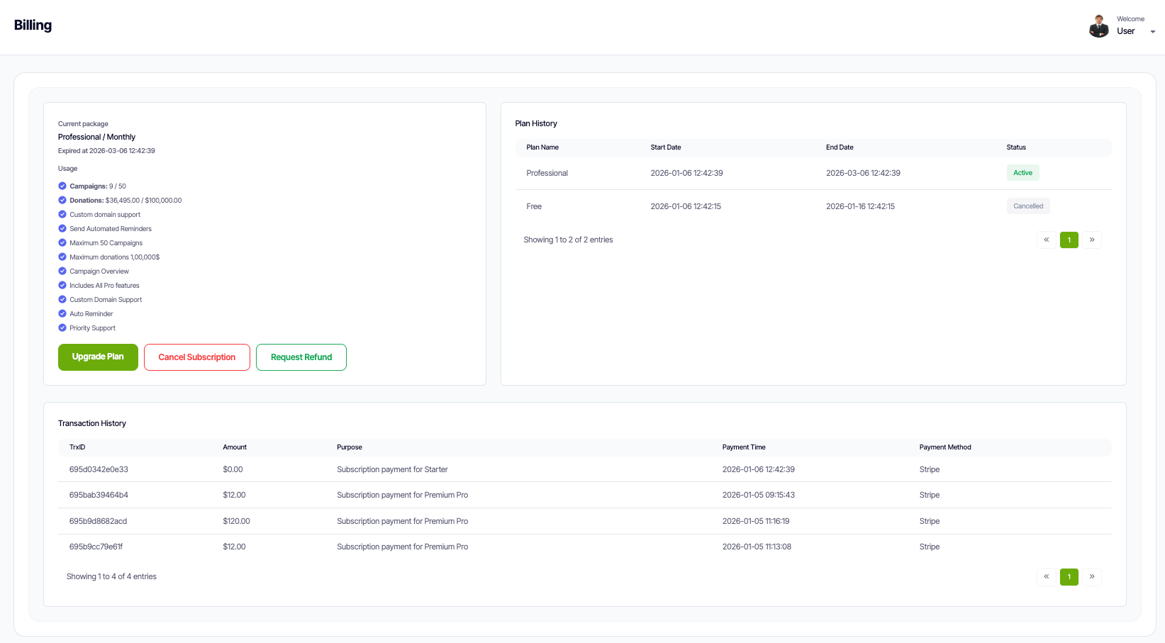 Pricing and Billing Page